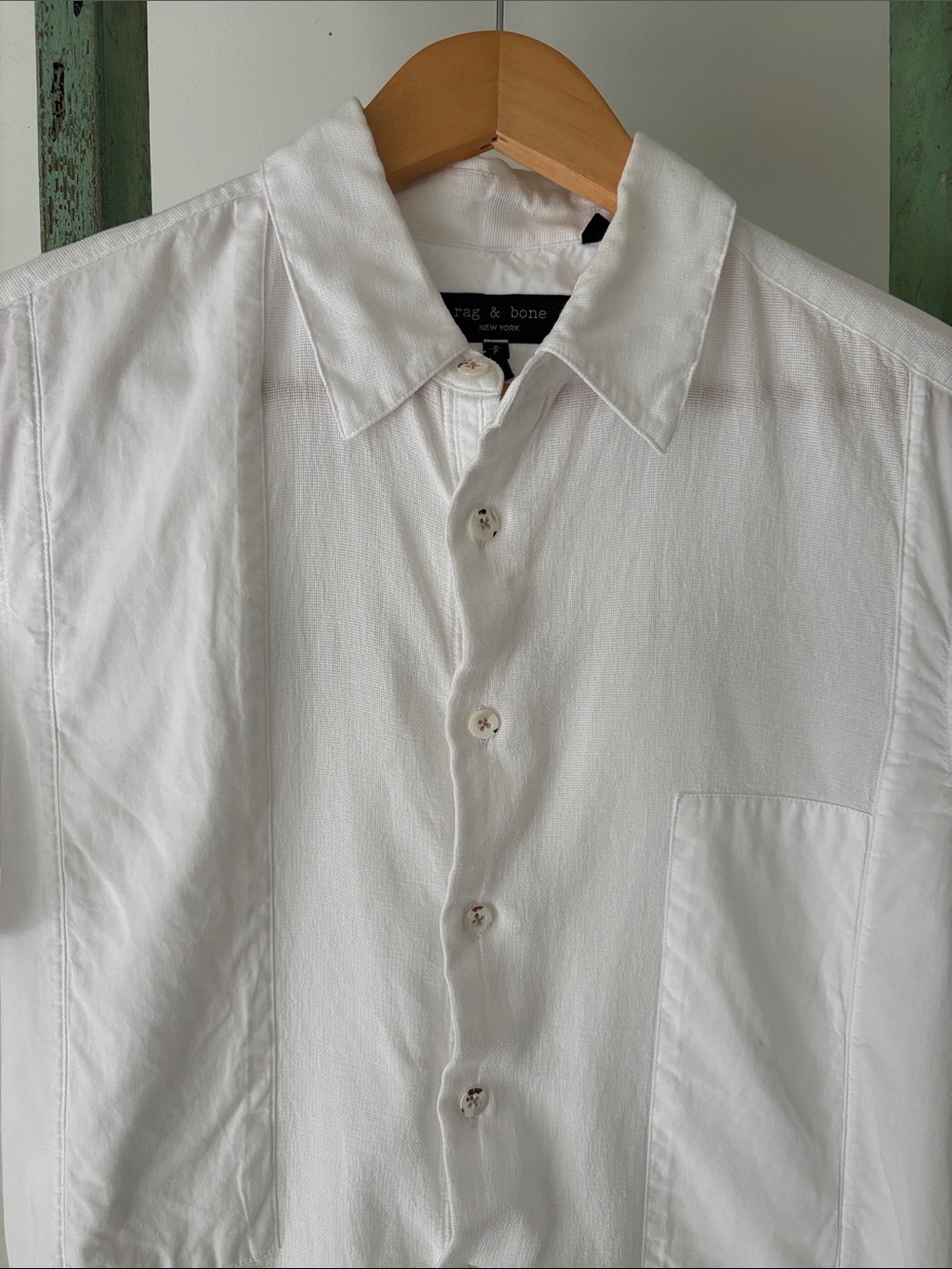 Rag & Bone Dalton Patchwork Shirt – White | Short Sleeve Button-Up | Premium Fab - Picture 3 of 6
